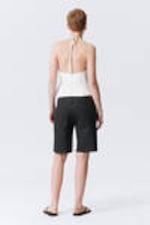 White - Tie-Back Hook-and-Eye Halterneck Top - 2