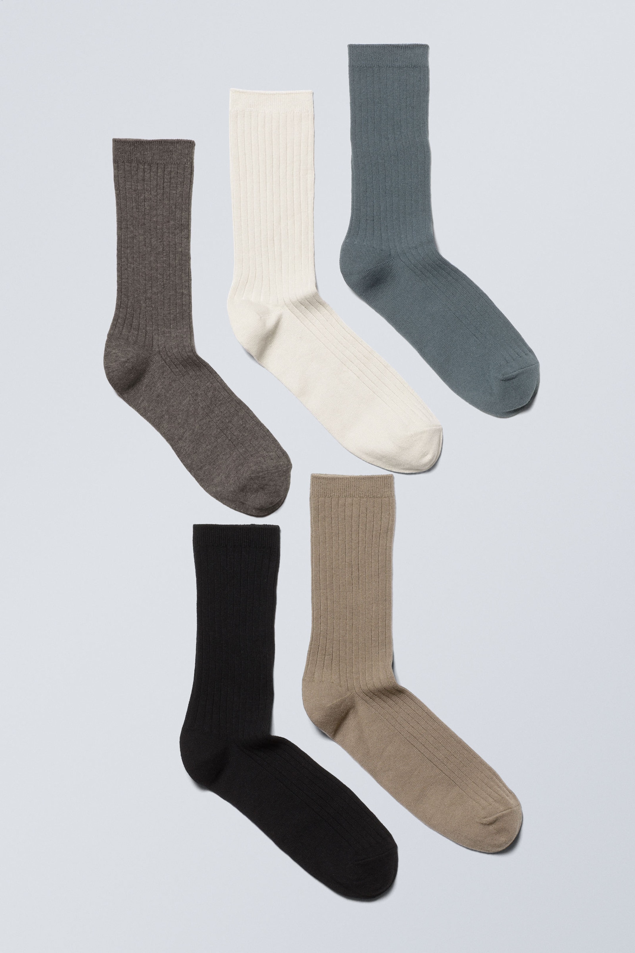 Grey/White/Blue/Beige/Black - 5-pack Rib Socks - 0