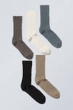 Grey/White/Blue/Beige/Black - 5-pack Rib Socks - 0