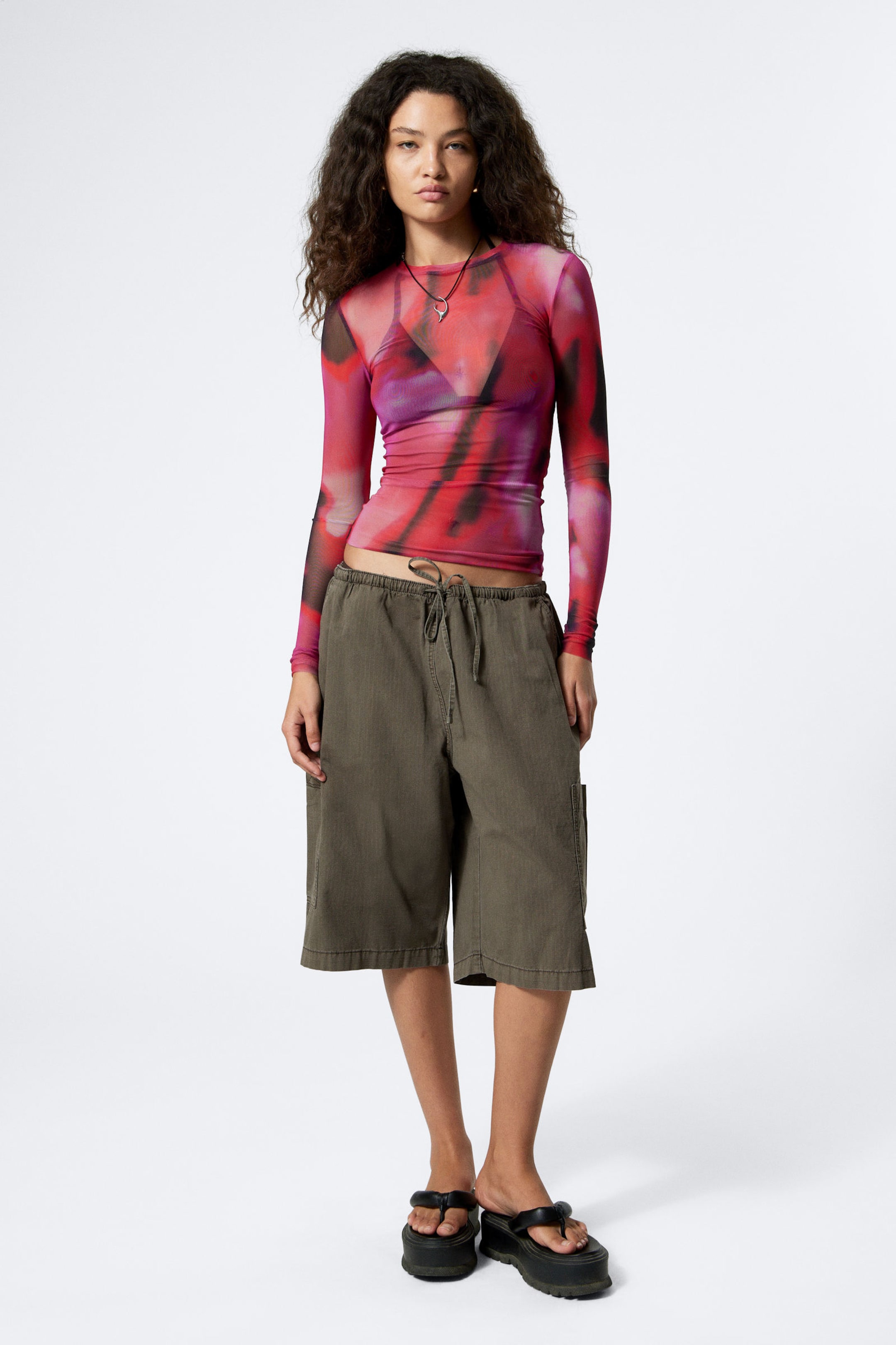 Verschwommenes Rot - Bedrucktes Longsleeve-Netzoberteil - 2