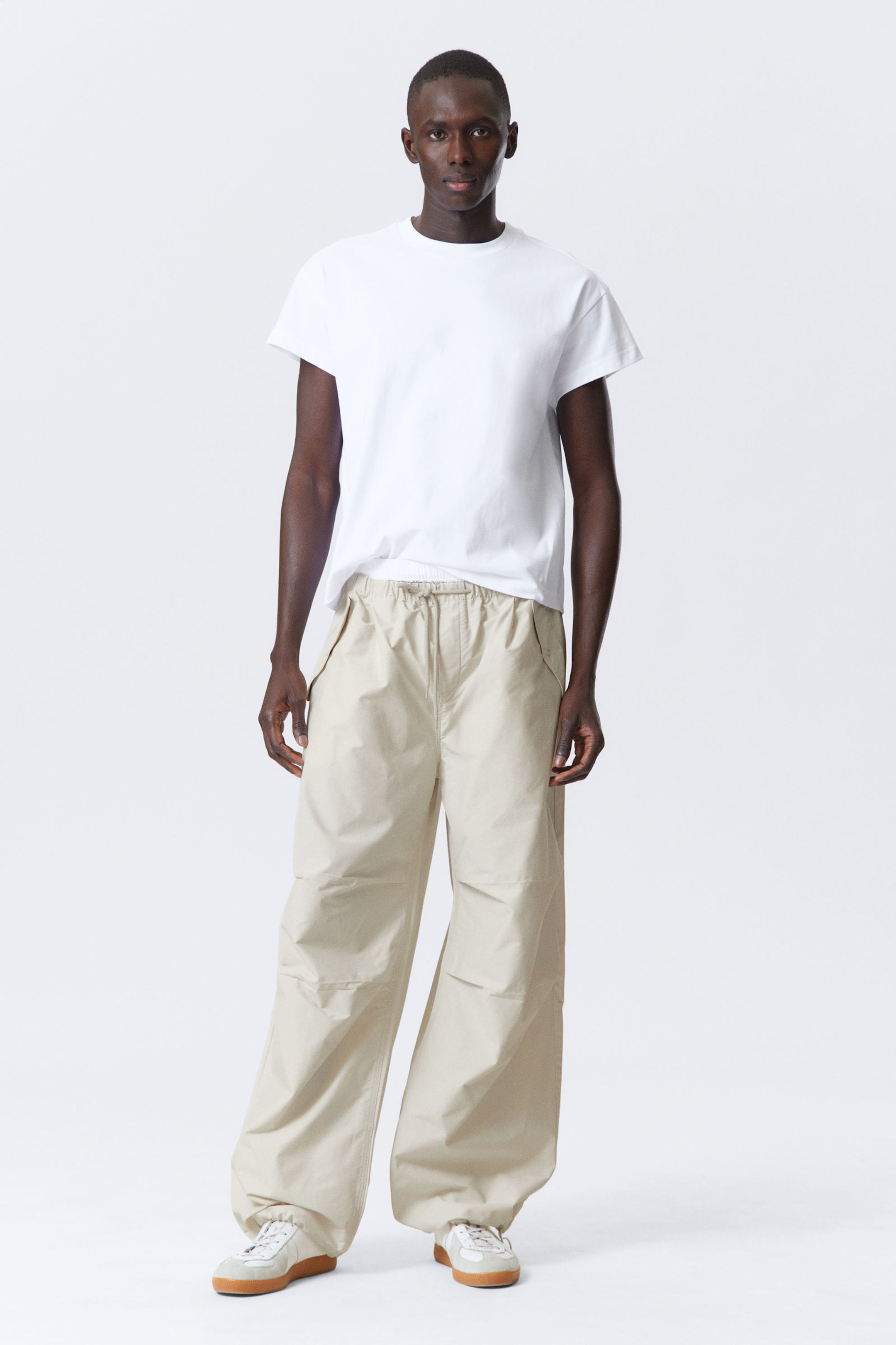 #D3CFC5 - Loose Pleated Parachute Trousers - 1