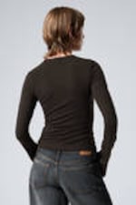 Dark Brown - Long Sleeve Cotton Top - 3