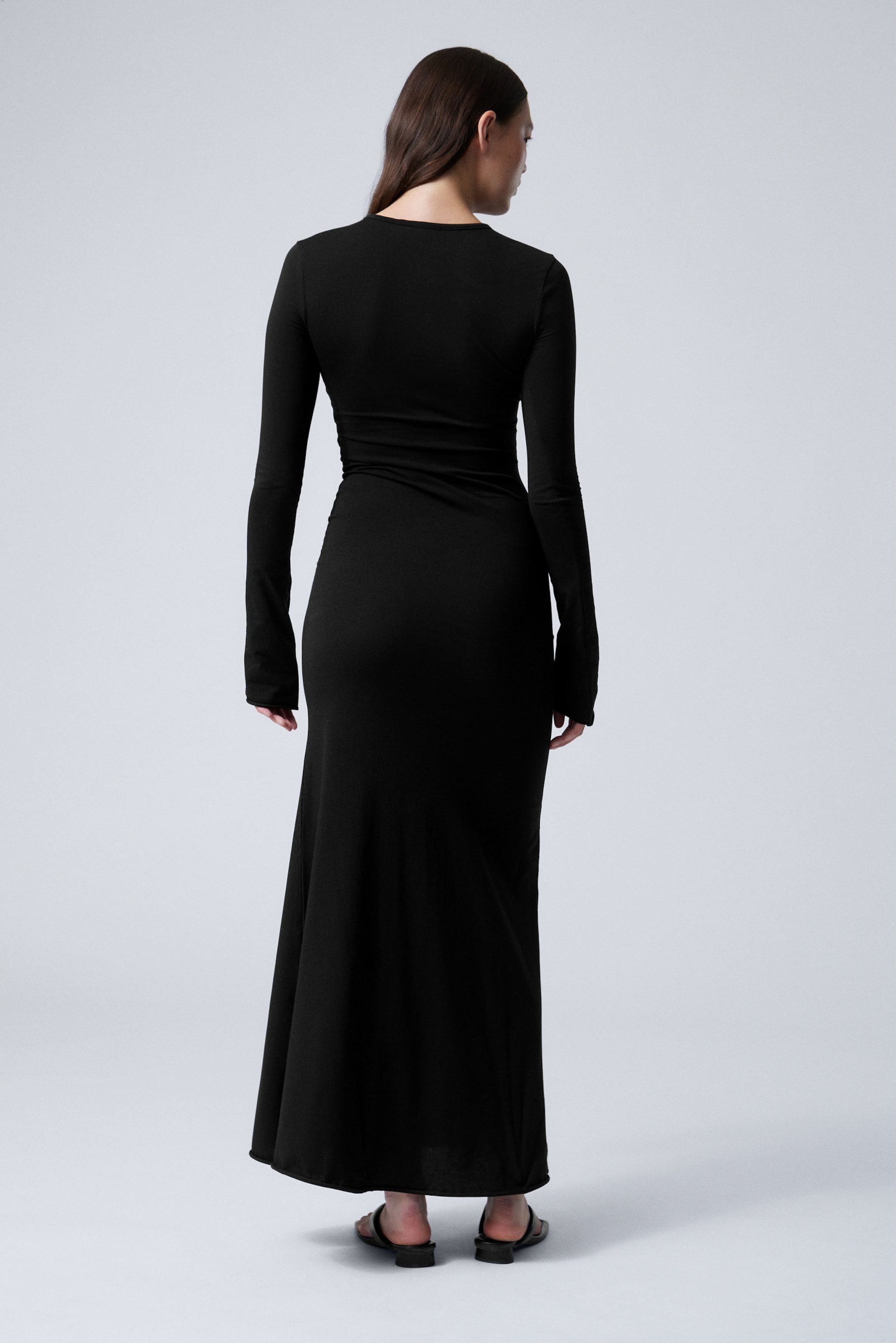 Black - Long Sleeve Maxi Dress - 3