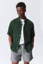 Dark Green - Oversized Structured Short Sleeve Shirt - 0