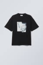 Black - Sparkle Faces - Great Boxy Printed Graphic Tee - 2