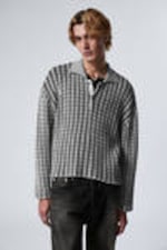 Black & White - Boxy Cable-Knit Polo Sweater - 0