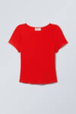 Red - Curved Hem Fitted Modal T-shirt - 0