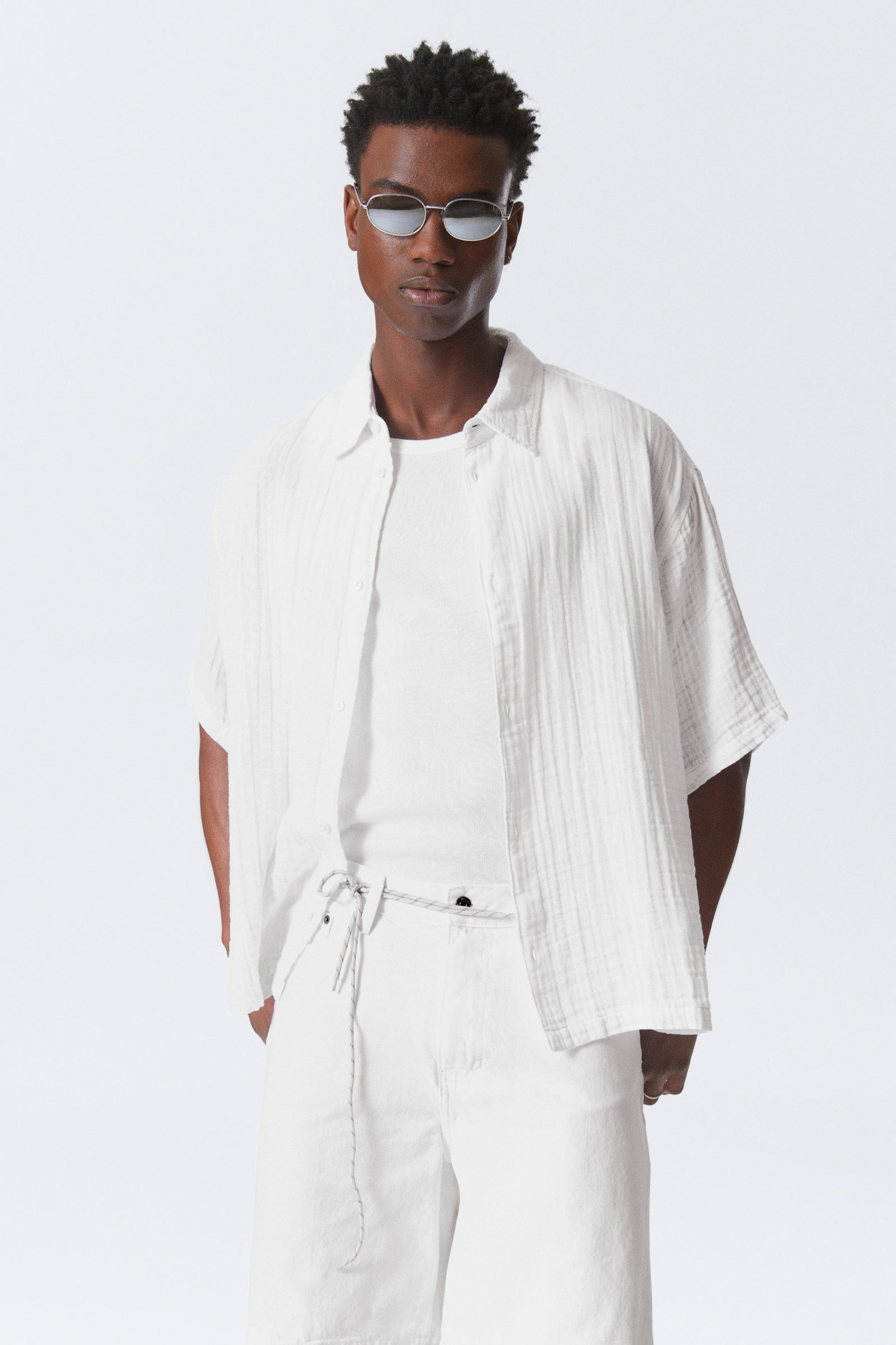 White - Oversized Structured Short Sleeve Shirt - 0