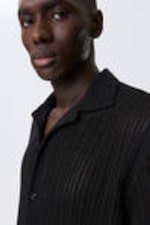 Black - Textured Short-Sleeved Resort Shirt - 1