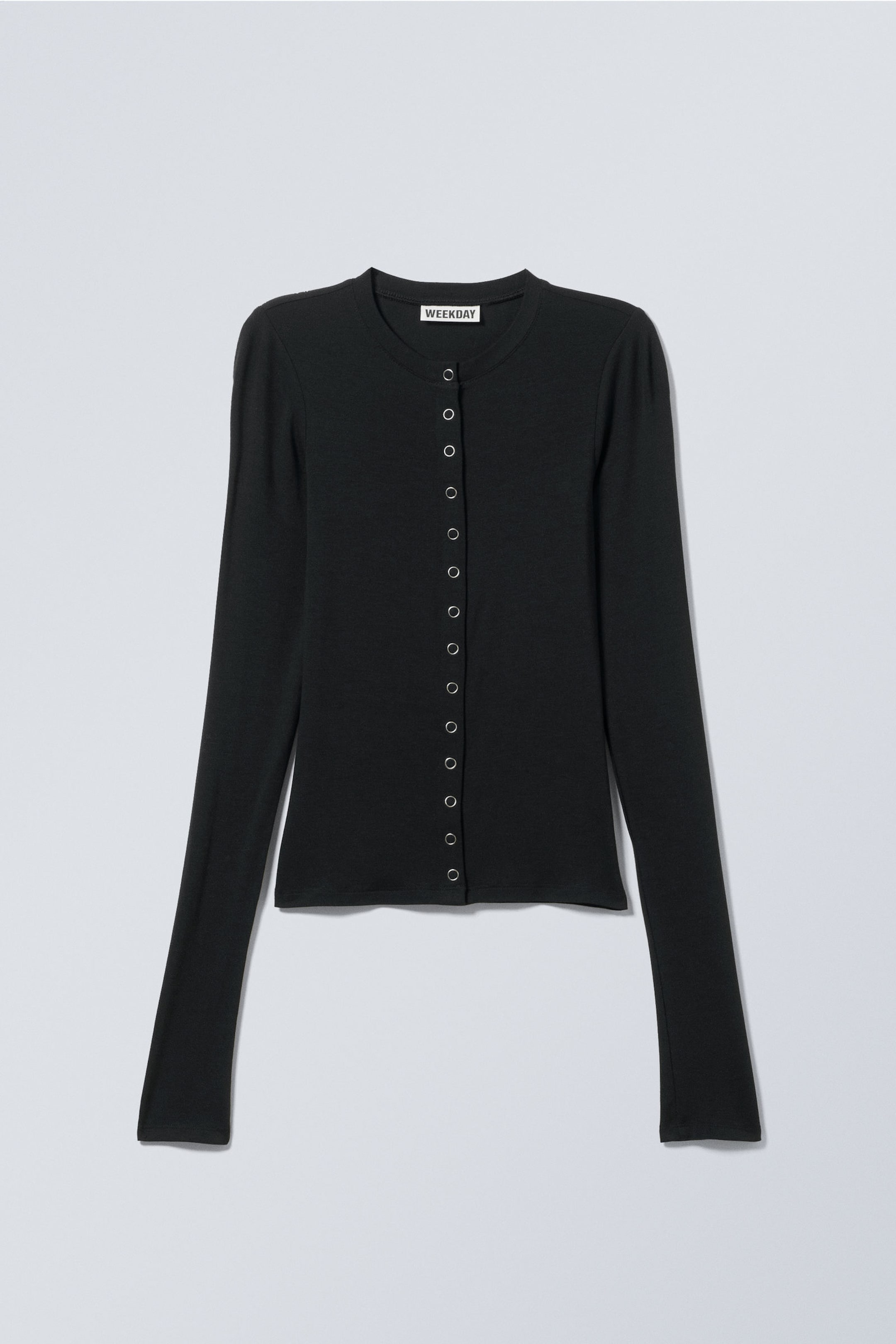 Black - Slim Long-Sleeved Buttoned Cardigan - 2