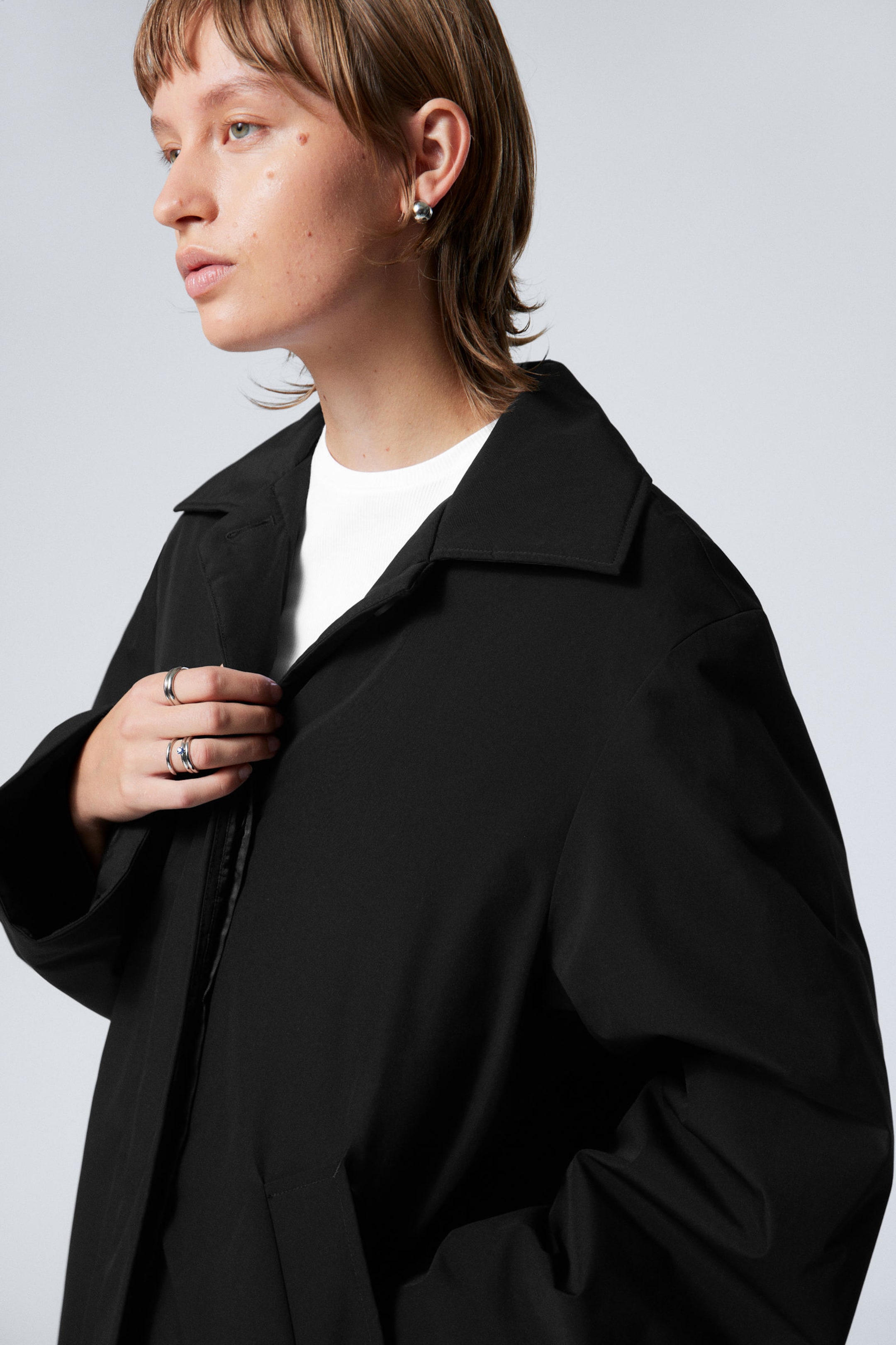 Schwarz - Gefütterter Car Coat in Oversized-Passform - 2