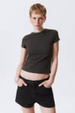 Black & Dark Mole Stripes - Slim Short-Sleeved Cotton T-shirt - 0