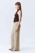 Light Beige - Crinkled Low-Rise Wide-Leg Trousers - 2