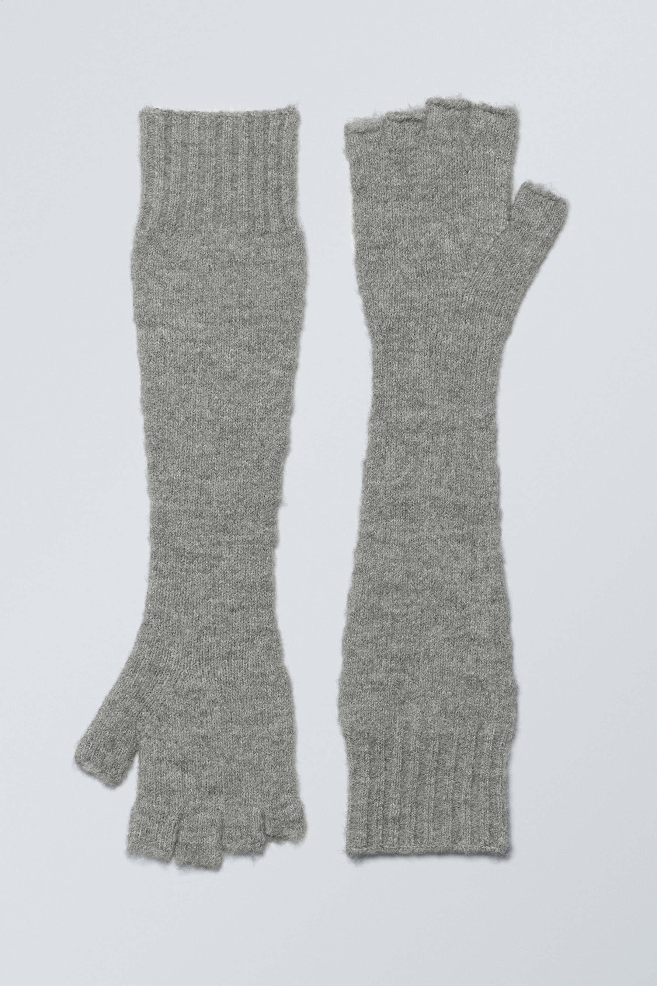 Grey - Long Knitted Gloves - 0