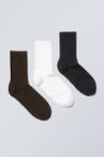 Dark Brown/White/Black - 3-pack Sport Socks - 0