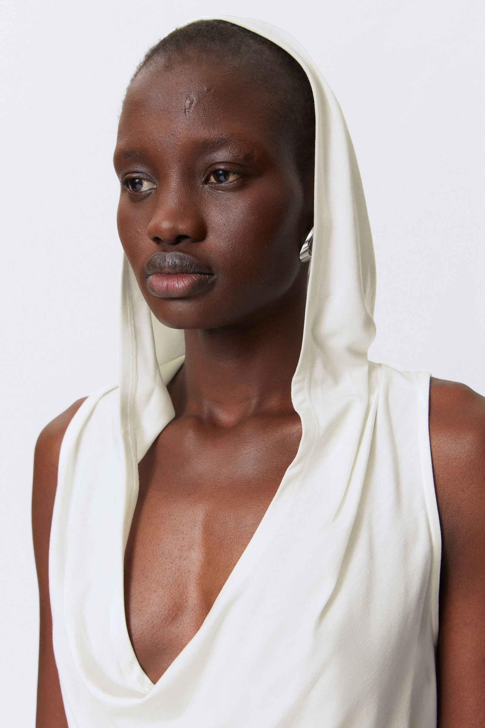 draped hooded sleeveless lyocell top - White | Weekday WW draped hooded sleeveless lyocell top - White | Weekday WW