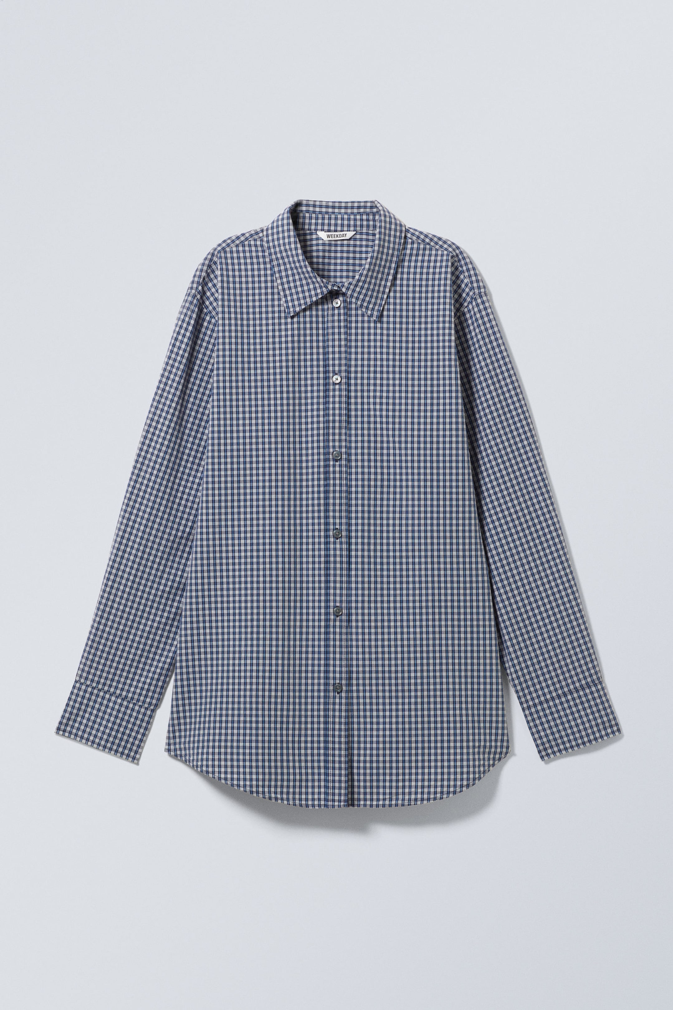 Dark Blue Check - Long-Sleeved Oxford Cotton Shirt - 3