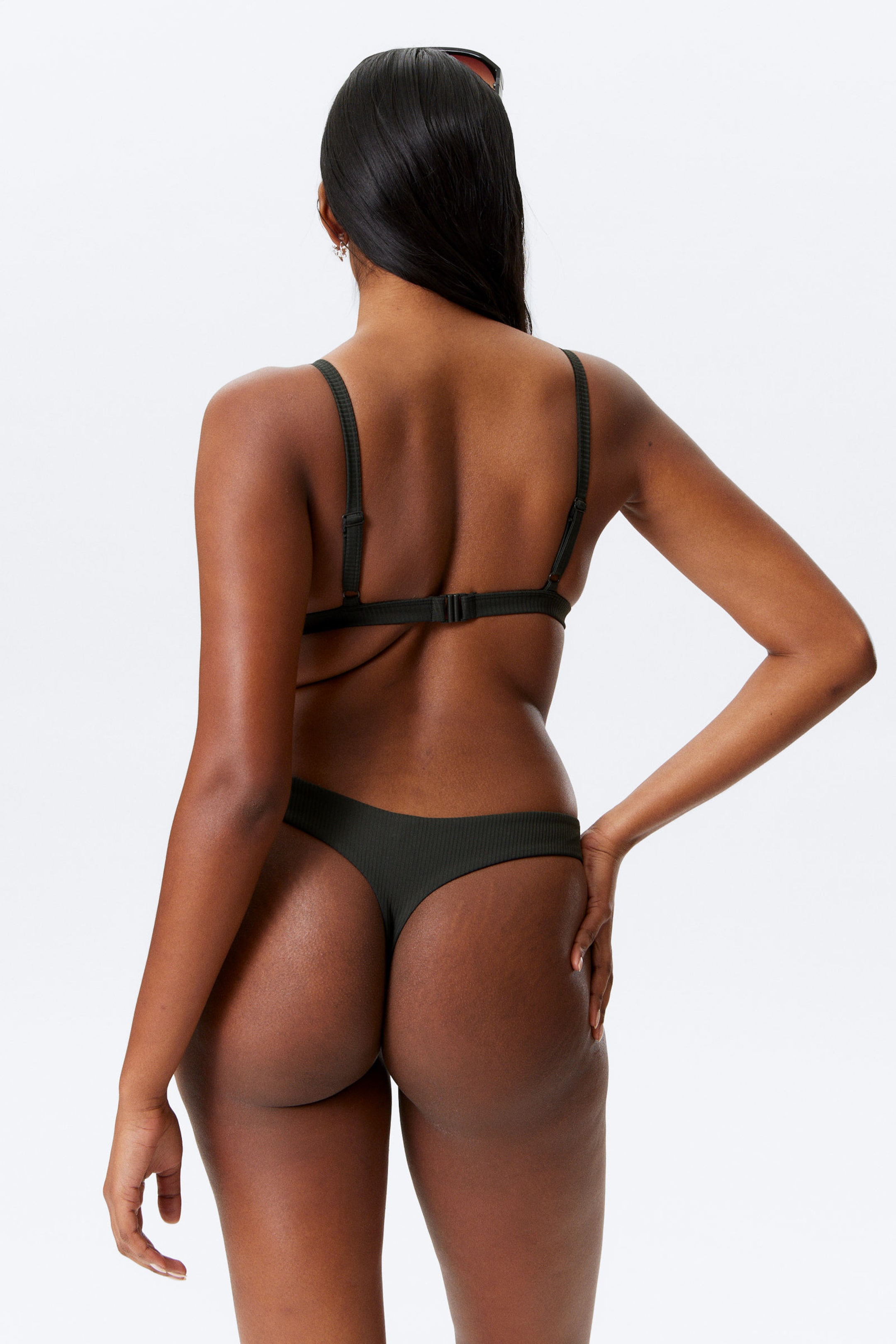 Mörkgrå - Ribbad V-formad bikinitrosa - 3