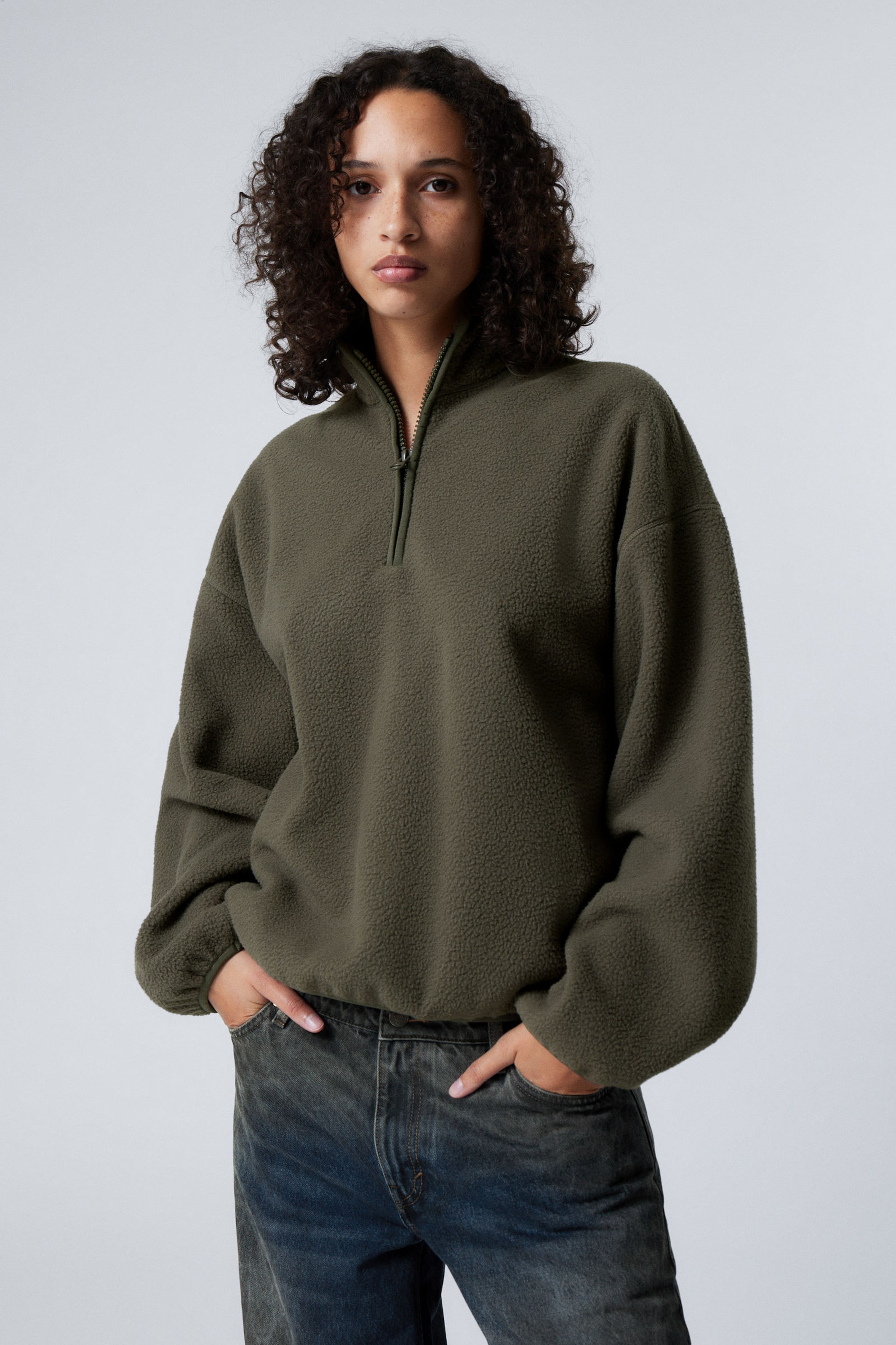 #FFFFFF - Oversized Half-Zip Fleece Sweatshirt - 2