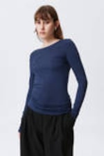 Dark Blue - Open Back Long-Sleeved Top - 0