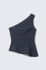 Dark Blue - Asymmetric One-Shoulder Fitted Top - 4