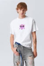 Weißes - Pinker Sad Man - Bedrucktes kastiges T-Shirt - 0