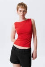 Red - Annie Soft Sleeveless Boat-Neck Top - 0