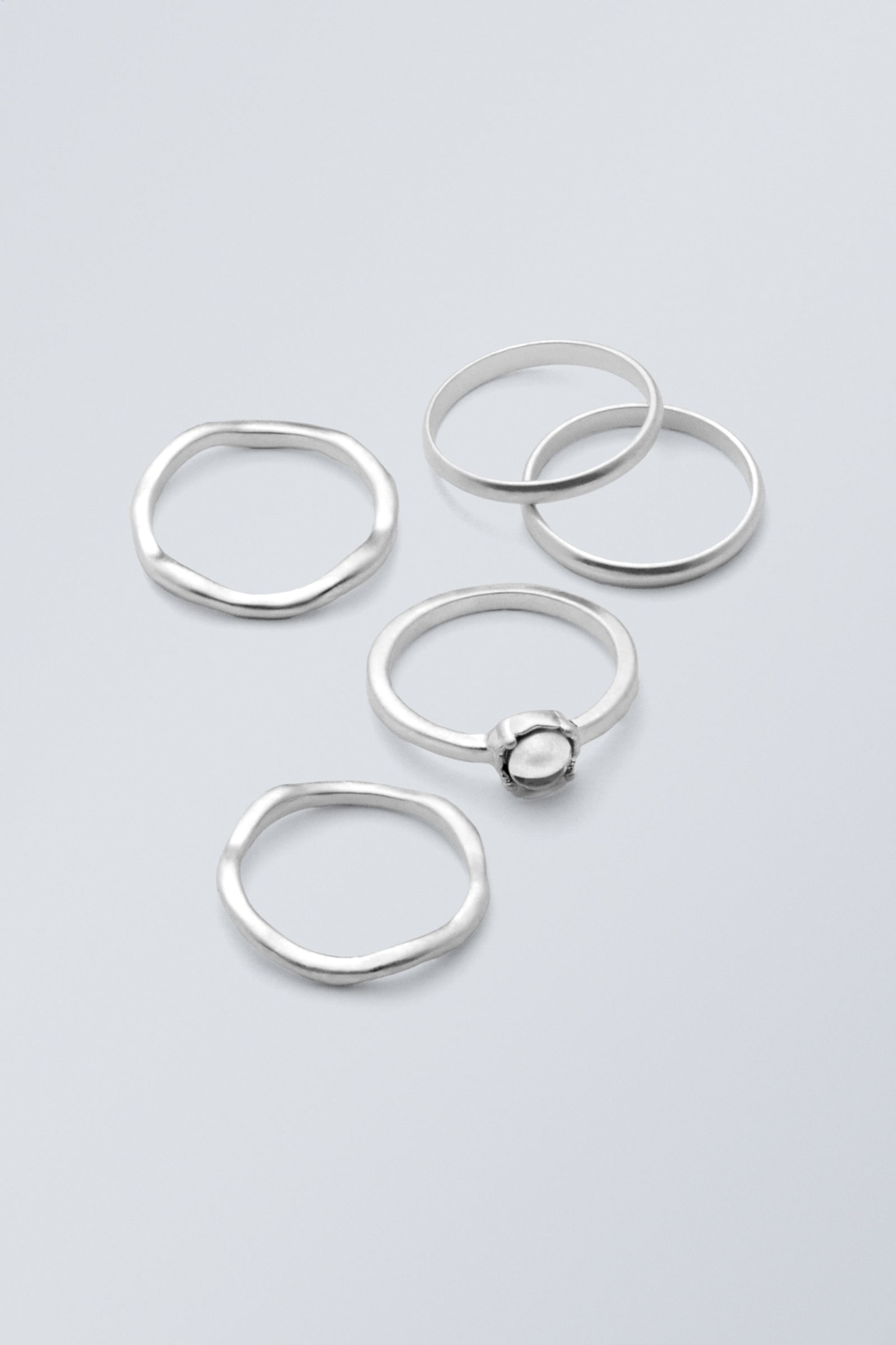 Silver - 5-pack Worn Metal Rings - 0