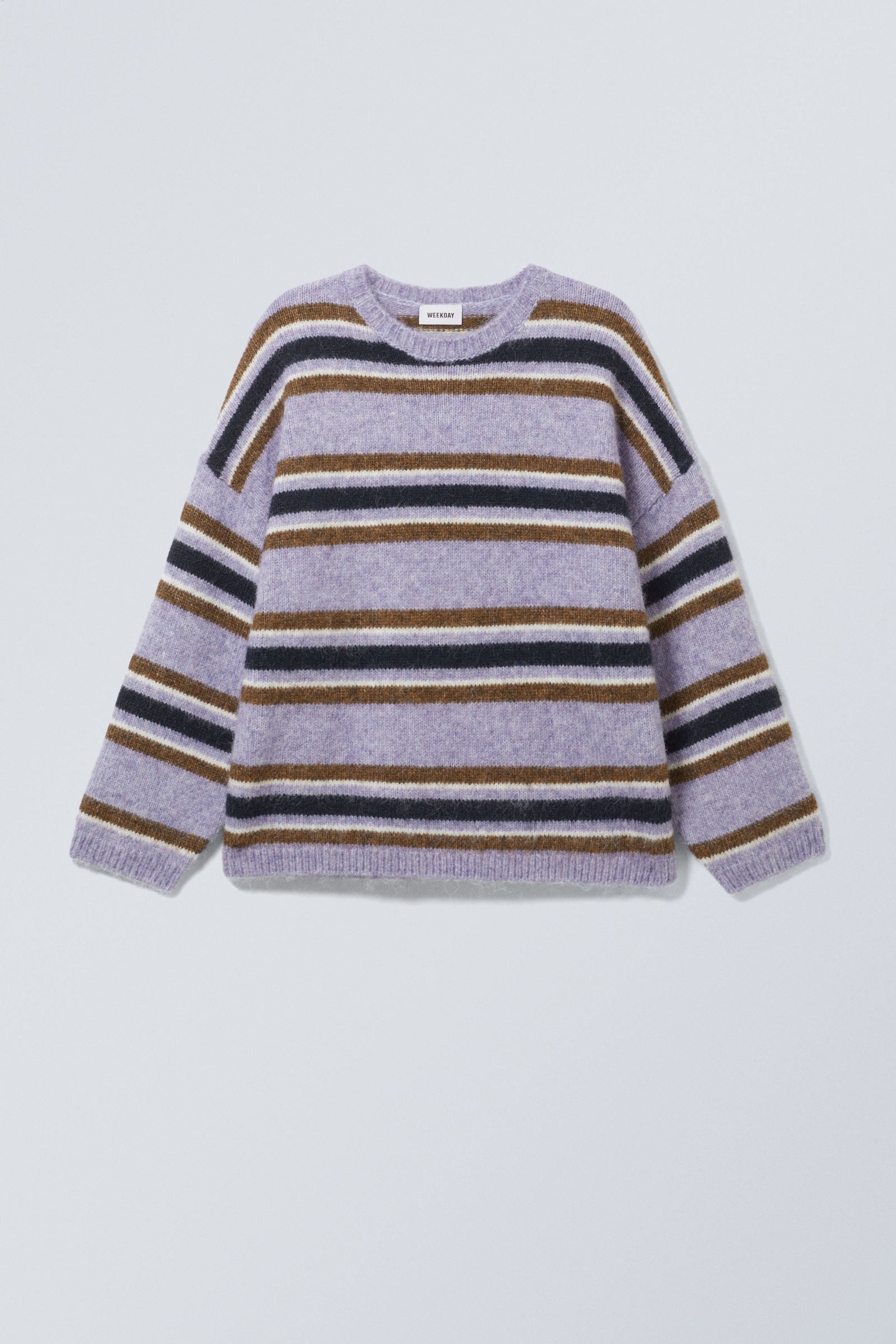 Purple Multi Stripe - Loose Graphic Knitted Sweater - 2