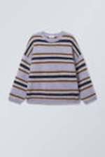 Purple Multi Stripe - Loose Graphic Knitted Sweater - 2