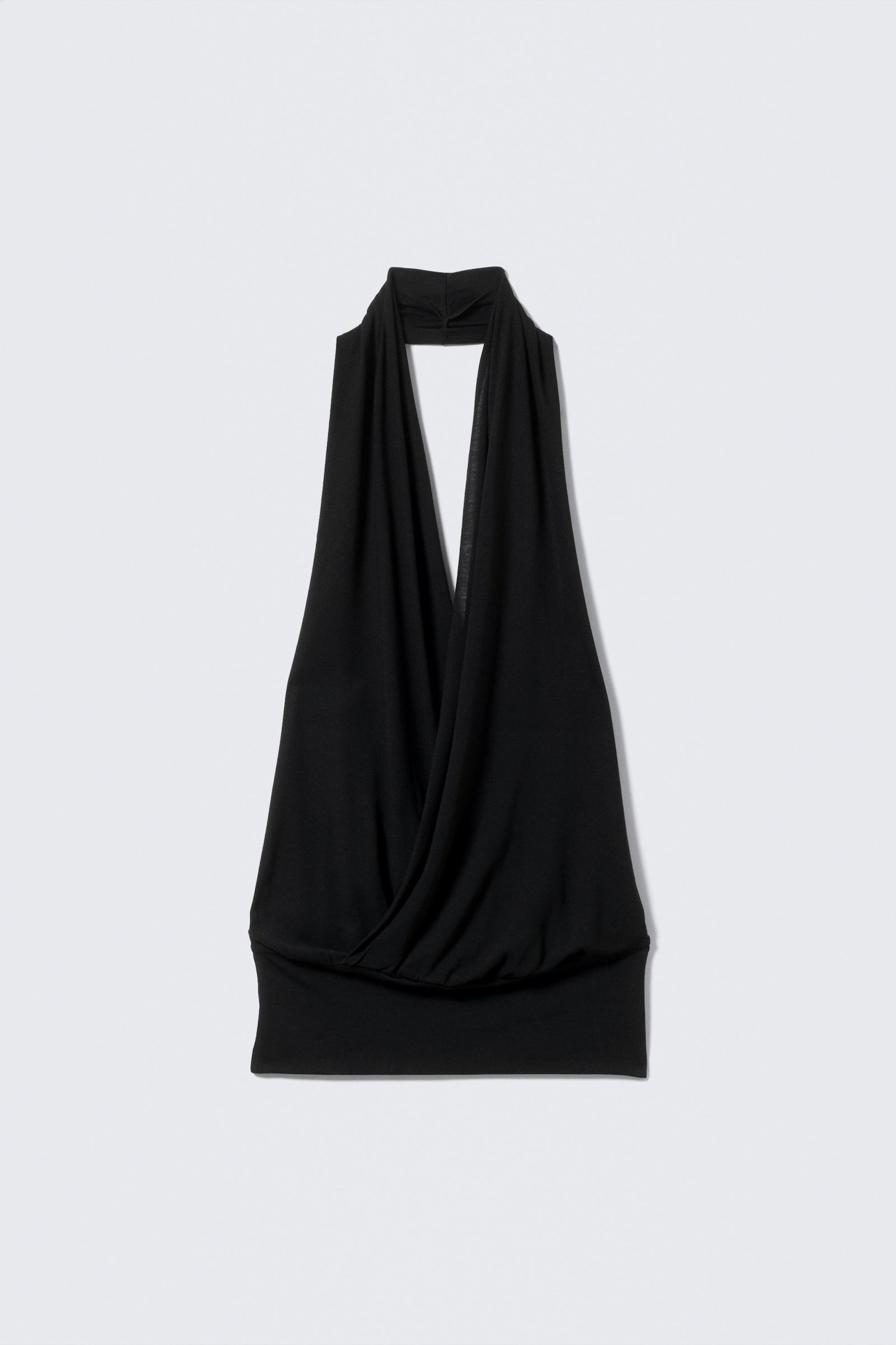 Black - Draped Halter Jersey Top - 4