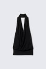 Black - Draped Halter Jersey Top - 4