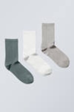 Weiß, maulwurfsgrau, graublau - 3er-Pack glänzende Socken - 0