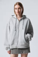 Grey Melange - Boxy Heavy Zip Hoodie - 0