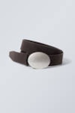 Dark Brown - Oval Faux Leather Belt - 1