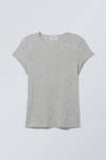 Light Grey Melange - Short Sleeve Fitted T-shirt - 0