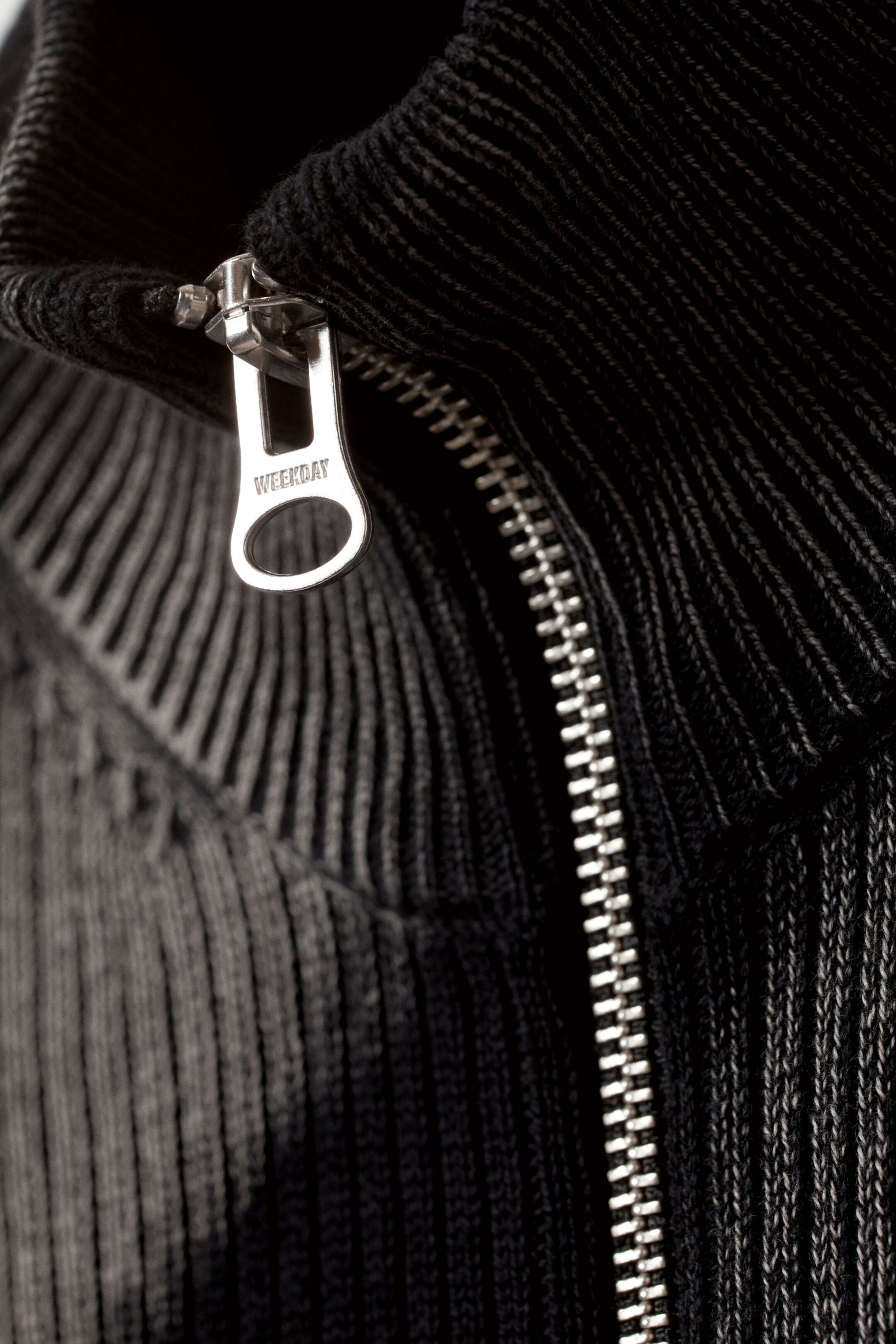 rib knit zip cardigan - Black W. Grey Strokes | Weekday DK