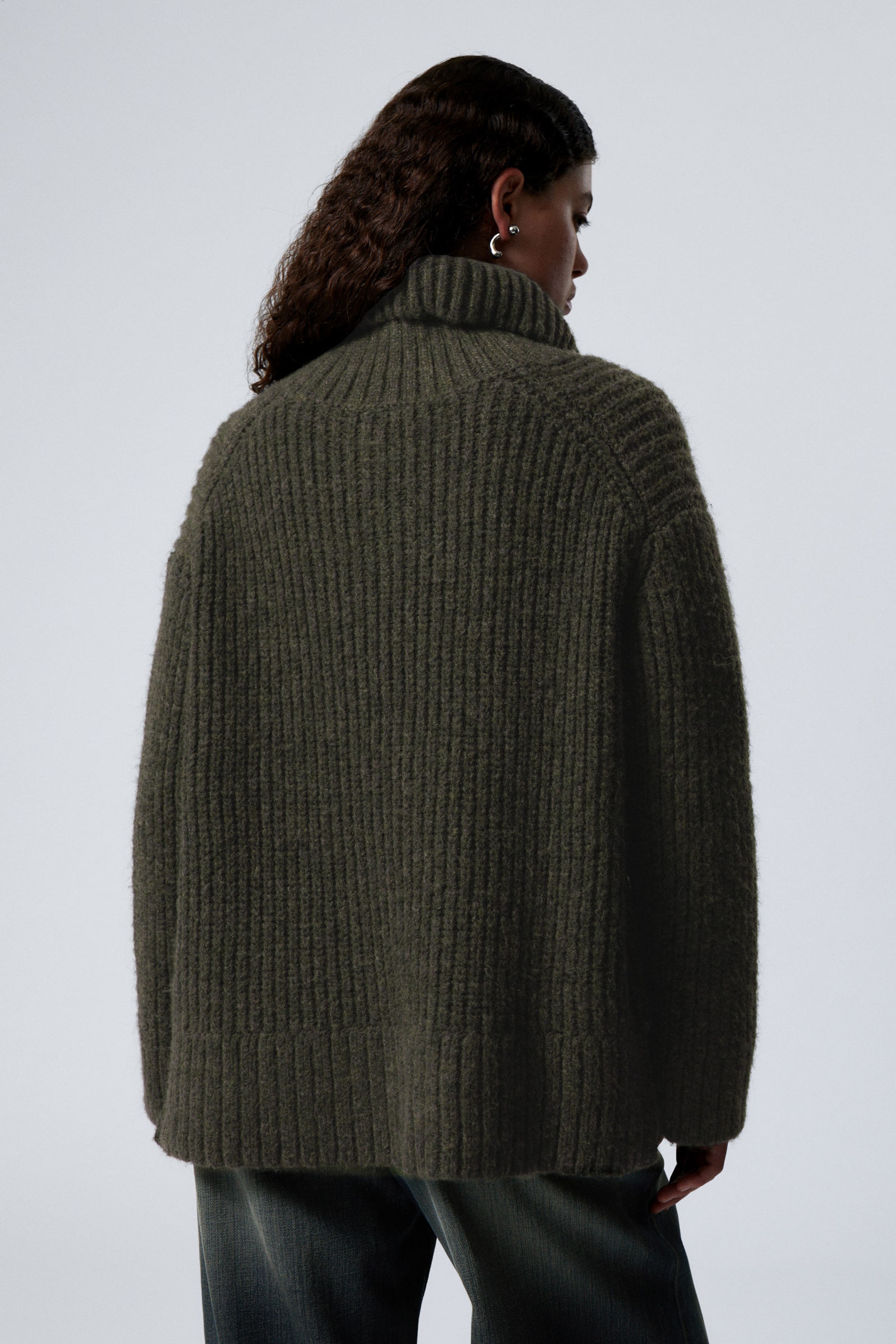 Dark Green - Rib-Knit Half-Zip Turtleneck Sweater - 3