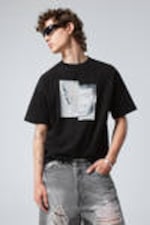 Black - Sparkle Faces - Great Boxy Printed Graphic Tee - 0