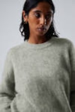 Sage Green - Oversized Knitted Mohair Blend Sweater - 1