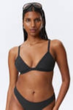 Dark Grey - Ribbed V-neck Bikini Top - 0