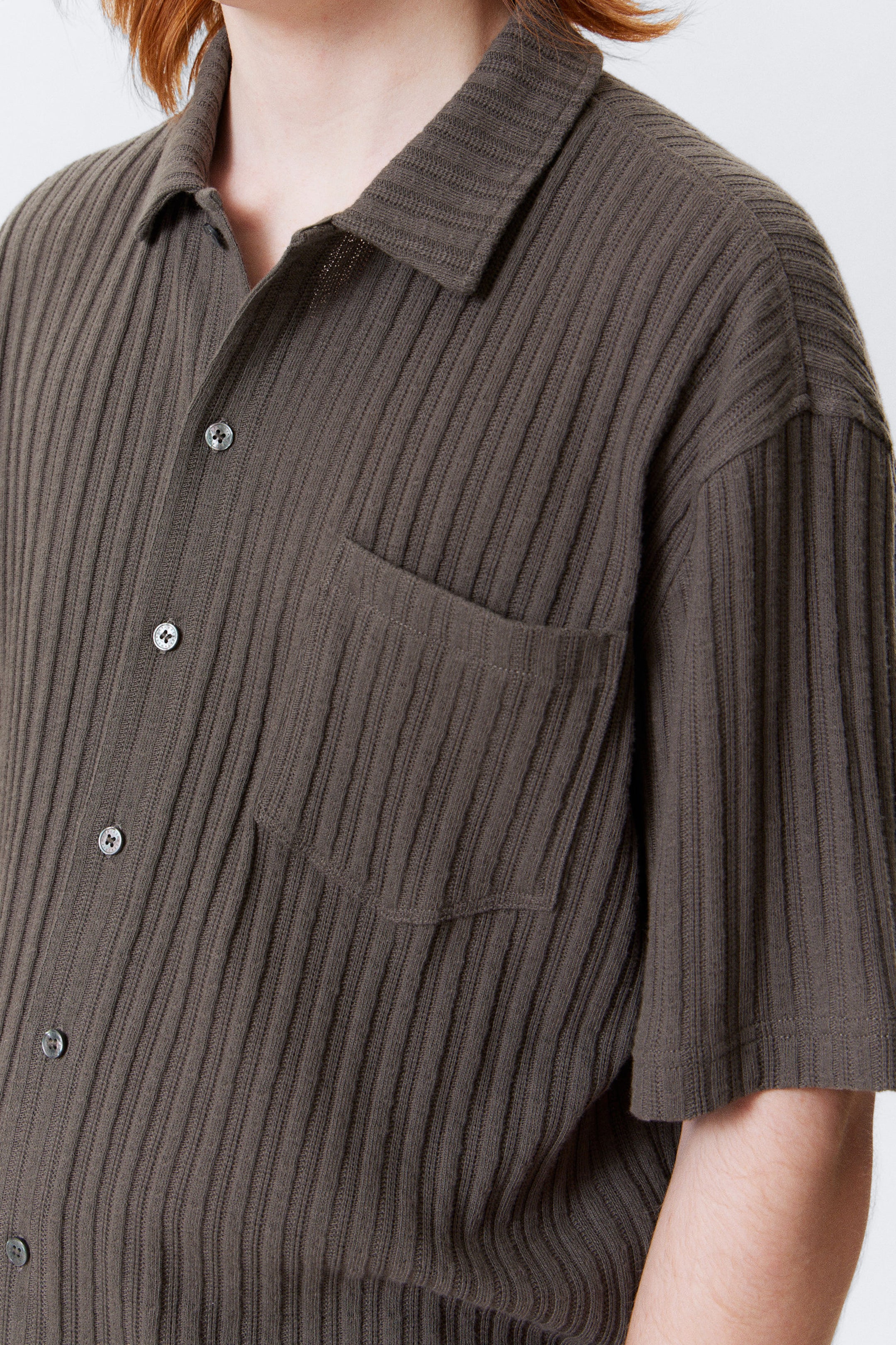 Dark Mole - Knitted Short-Sleeved Button-Up Shirt - 2