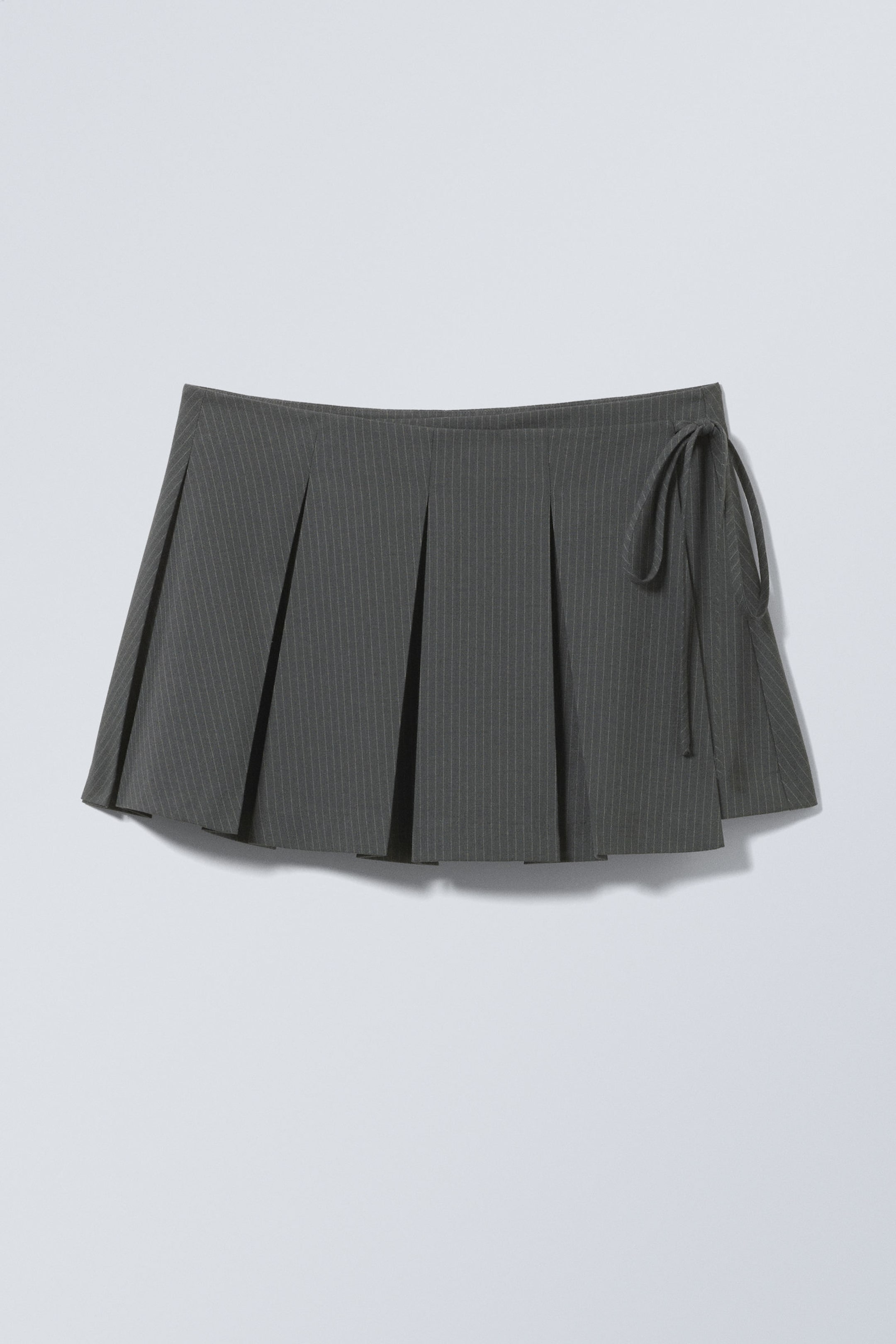 Dark Grey Stripe - Pleated Mini Wrap Skirt - 2