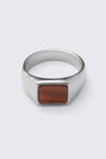 Silver - Brown Stone - Tiger Eye Signet Ring - 0