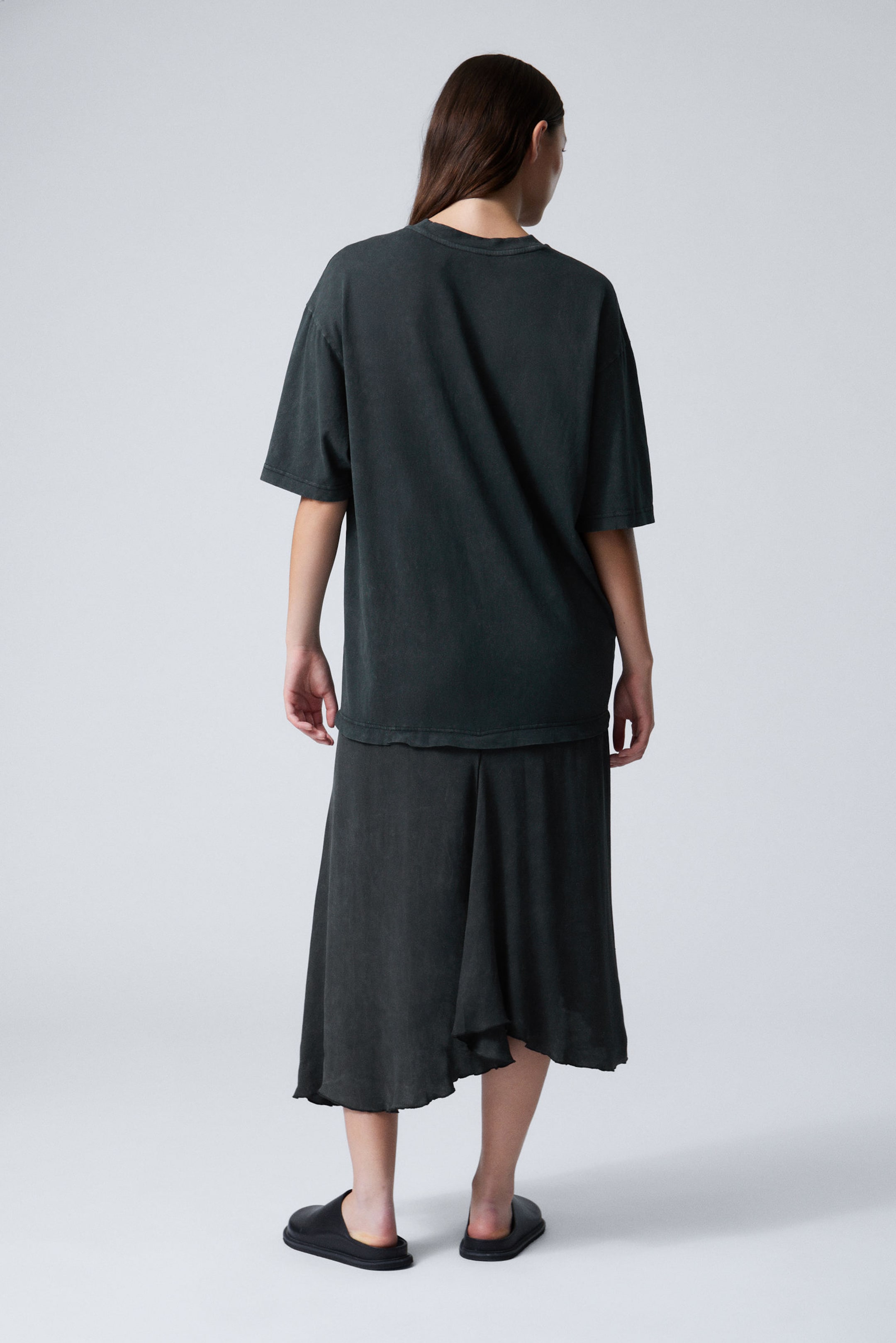 Washed Black - Asymmetric T-shirt Dress - 4