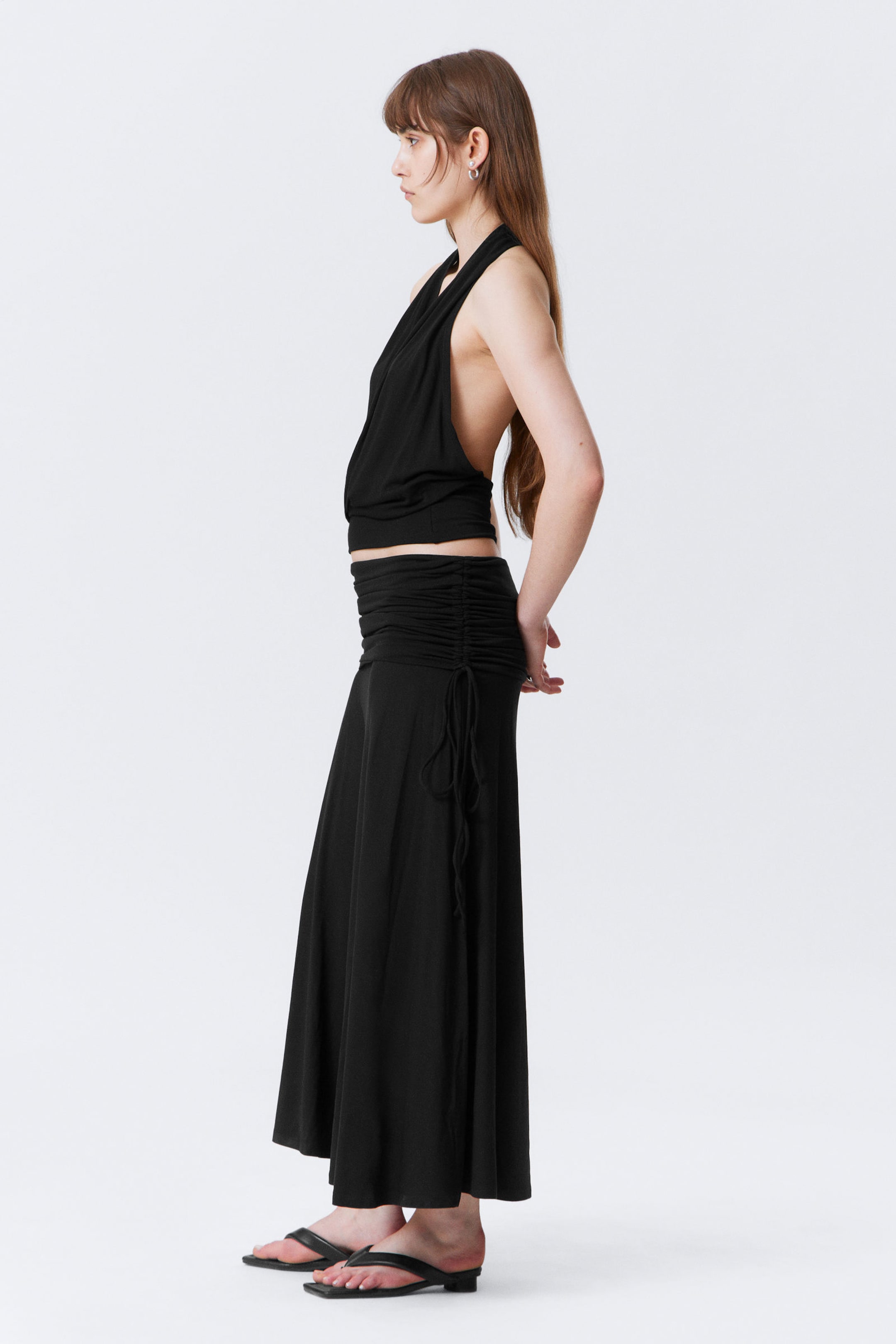 Black - Draped Halter Jersey Top - 2