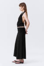 Black - Draped Halter Jersey Top - 2