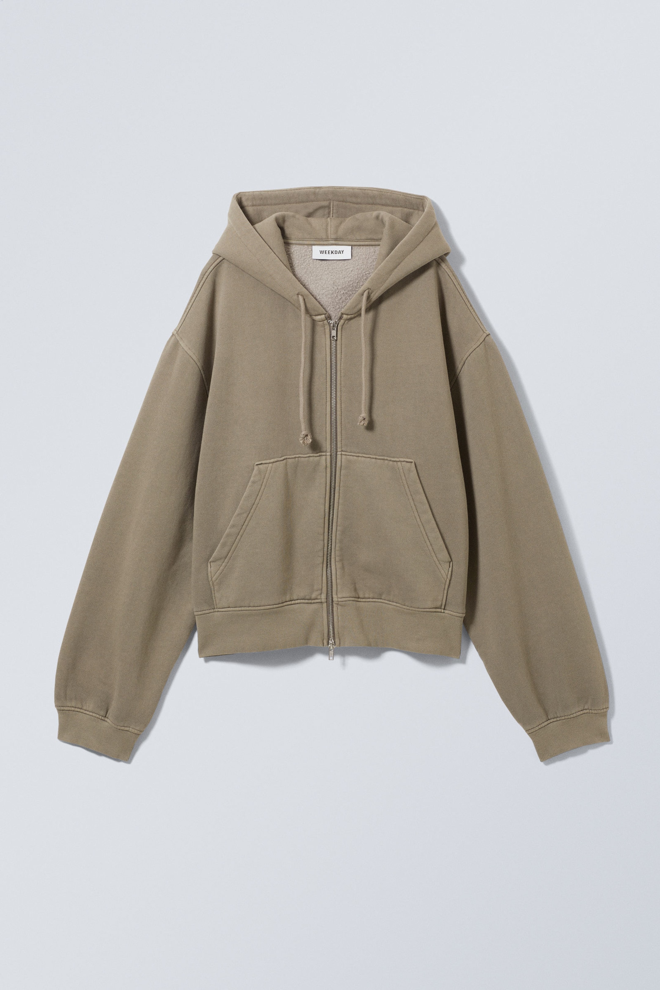 Dunkles Taupe - Kastiger, schwerer Hoodie mit Reißverschluss - 0