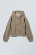 Dunkles Taupe - Kastiger, schwerer Hoodie mit Reißverschluss - 0