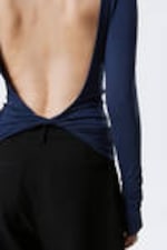 Dark Blue - Open Back Long-Sleeved Top - 2